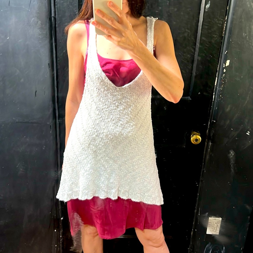 Free People White Knit Dress/Cover/Smock SZ S-M